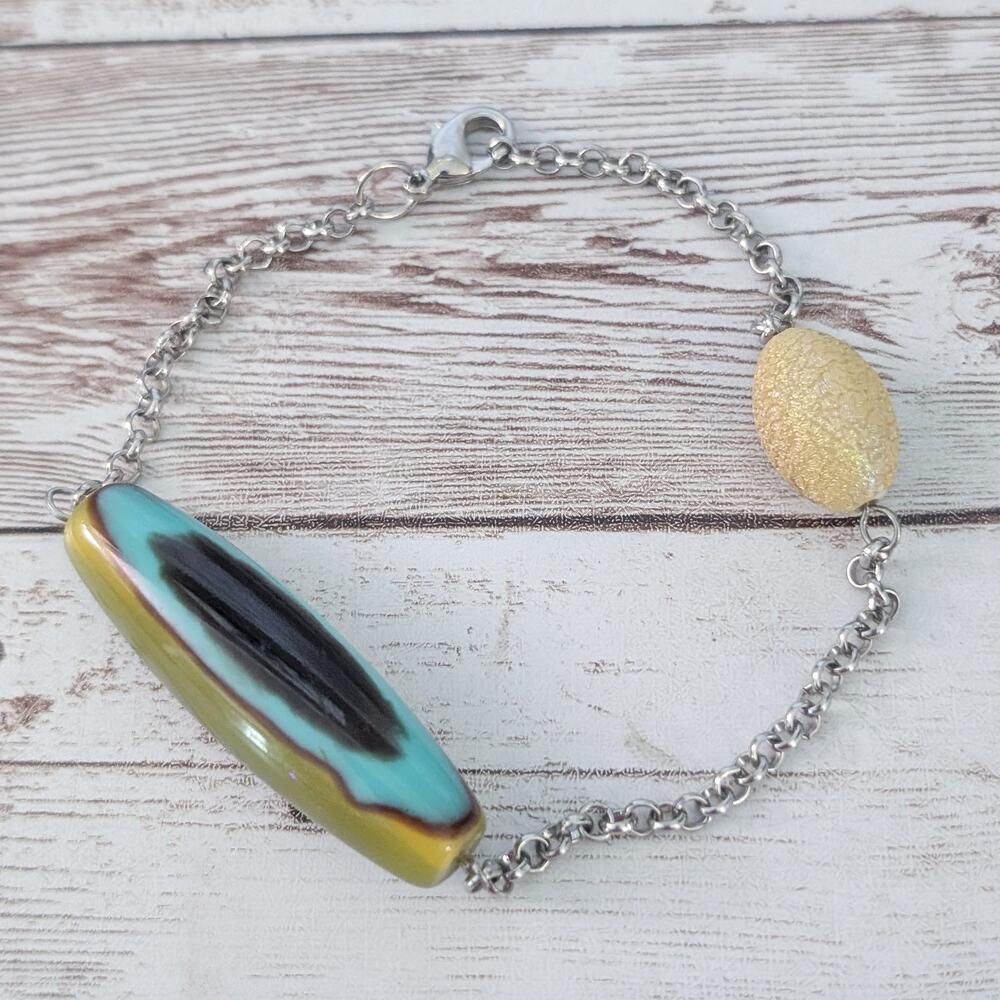 Vintage Large Bracelet or Anklet - Yellow/Blue/Green Tones